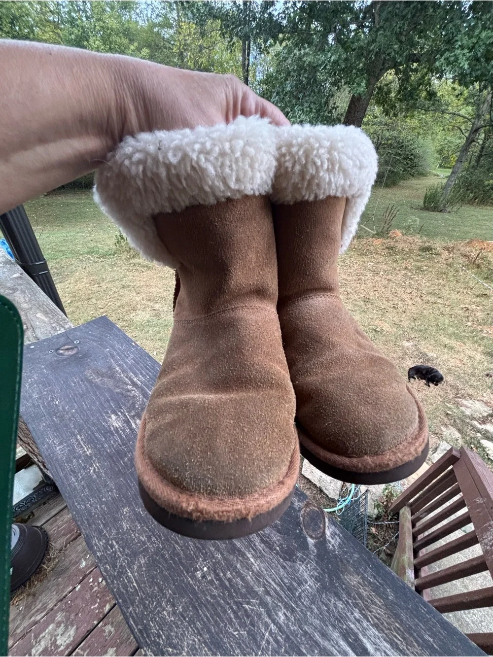UGG Australia Brown Suede Shearling Boots Kids Size 3 EU 33 Fold Over Cuff